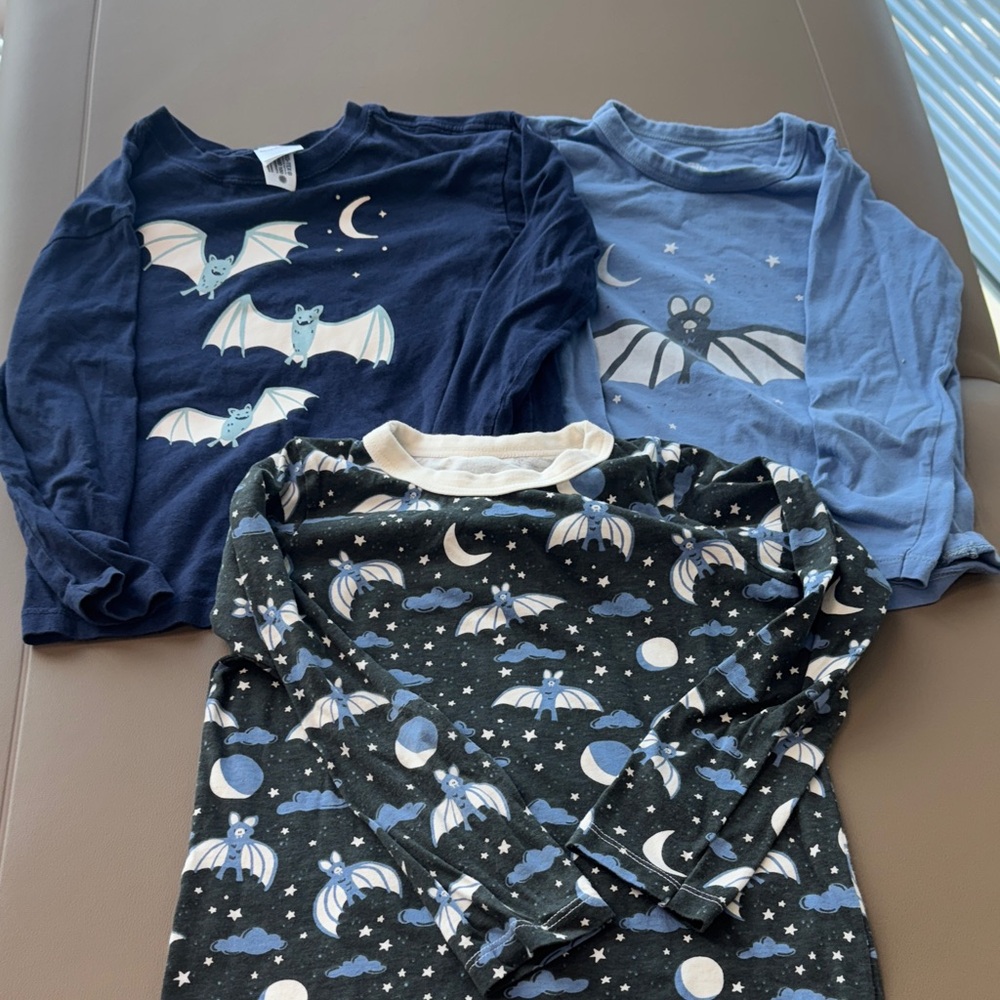 Hanna Andersson and WWF Kids Bat Pajama Tops - Dark Blue, Light Blue, and Black